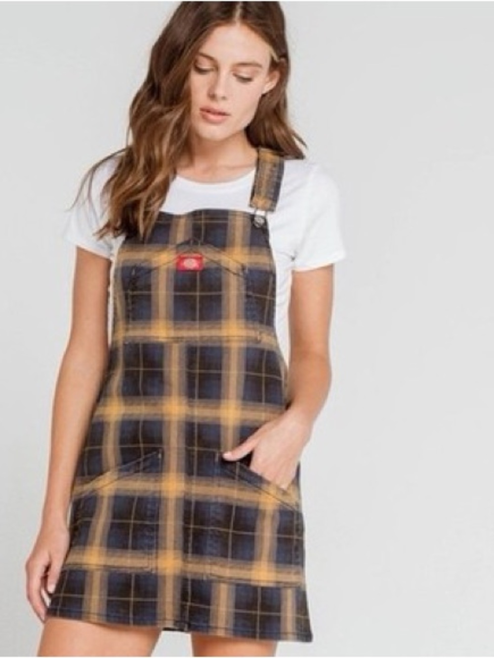 Dickies Black and Yellow Plaid Overall Dress